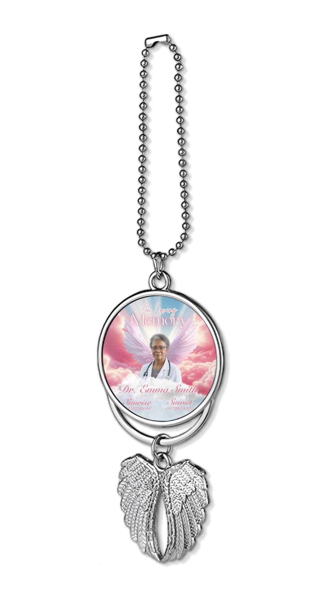 Personalized Angel Wing Rearview Mirror Charm