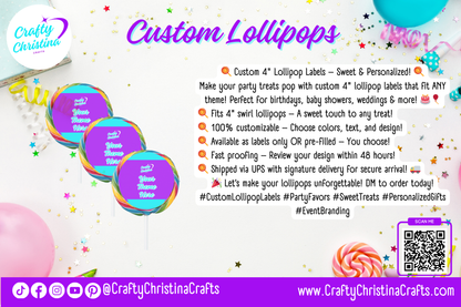 Custom 4" Lollipop Labels – Personalized for Any Event! 🍭