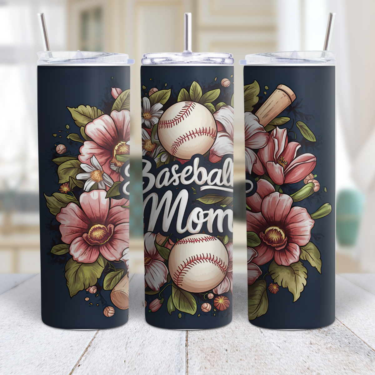 Floral Baseball Mom 20oz Stainless Steel Tumbler ⚾💙