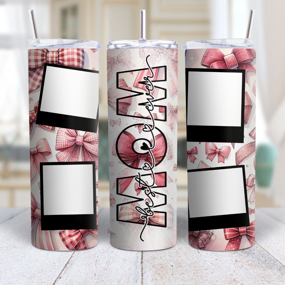 Personalized 20 oz Stainless Steel "Mom" Tumbler – Custom with Photos 💖✨