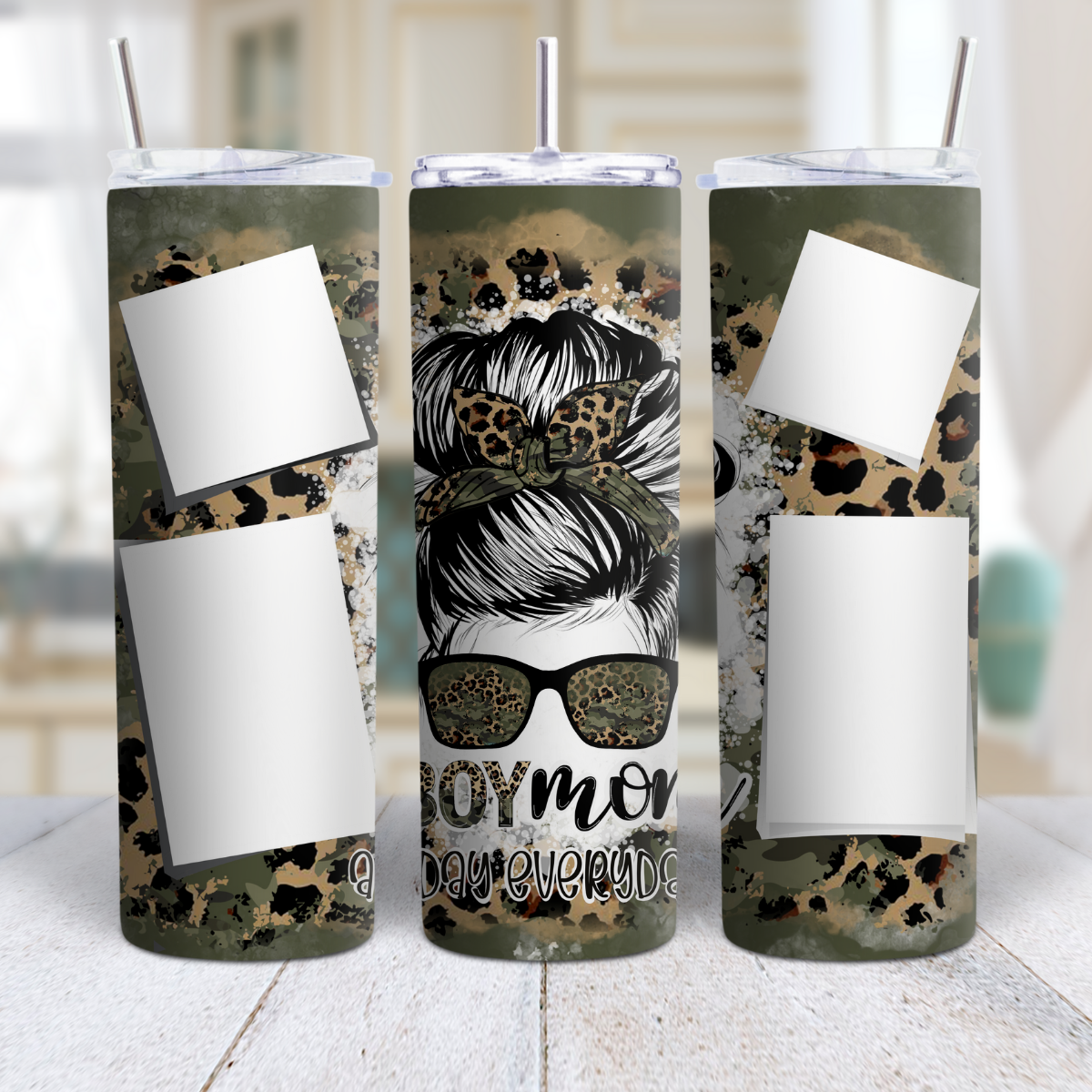 Personalized 20 oz Stainless Steel Boy Mom Tumbler – Messy Bun, Don’t Care! 💁‍♀️💙