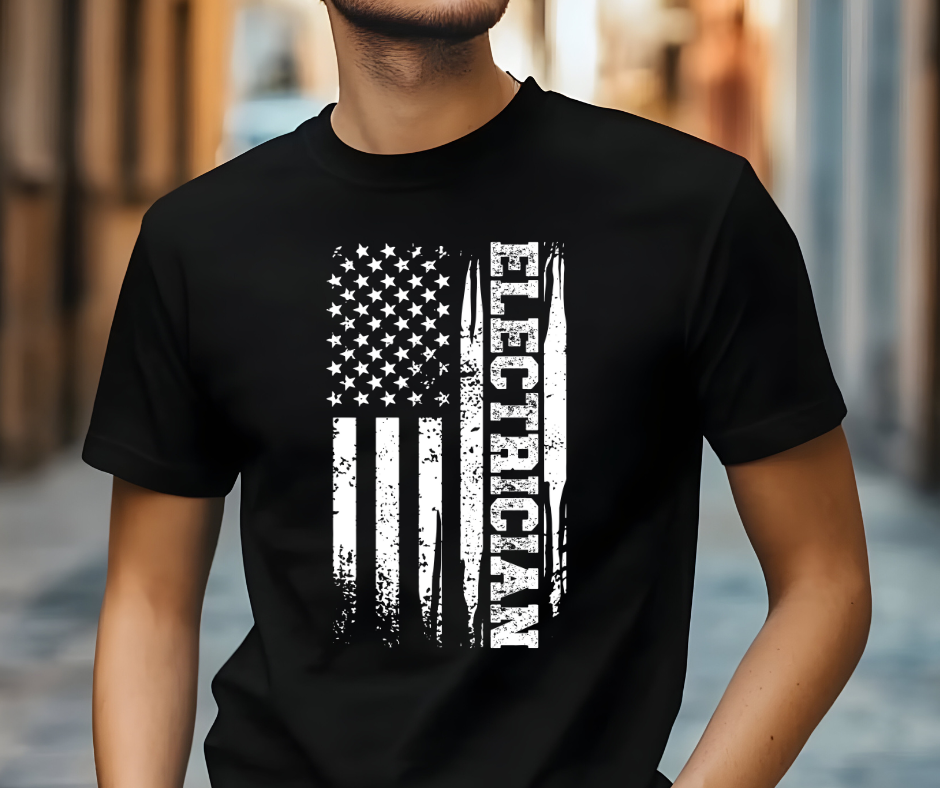 Electrician Distressed American Flag T-Shirt