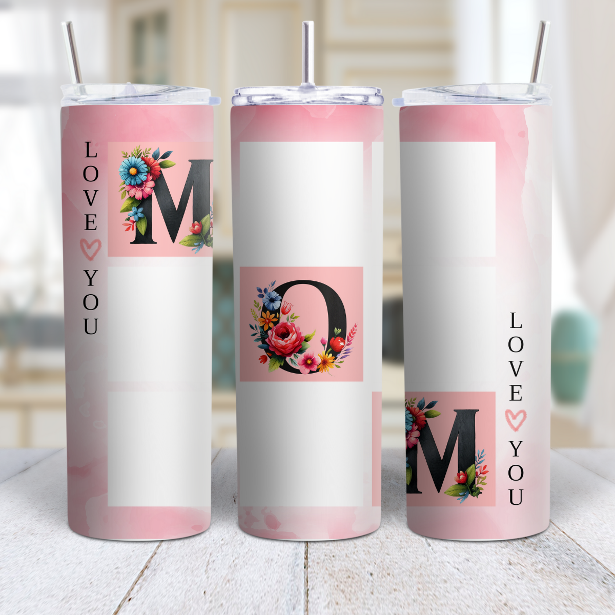 Personalized 20 oz Stainless Steel "Mom" Tumbler – Custom with Photos 💖✨